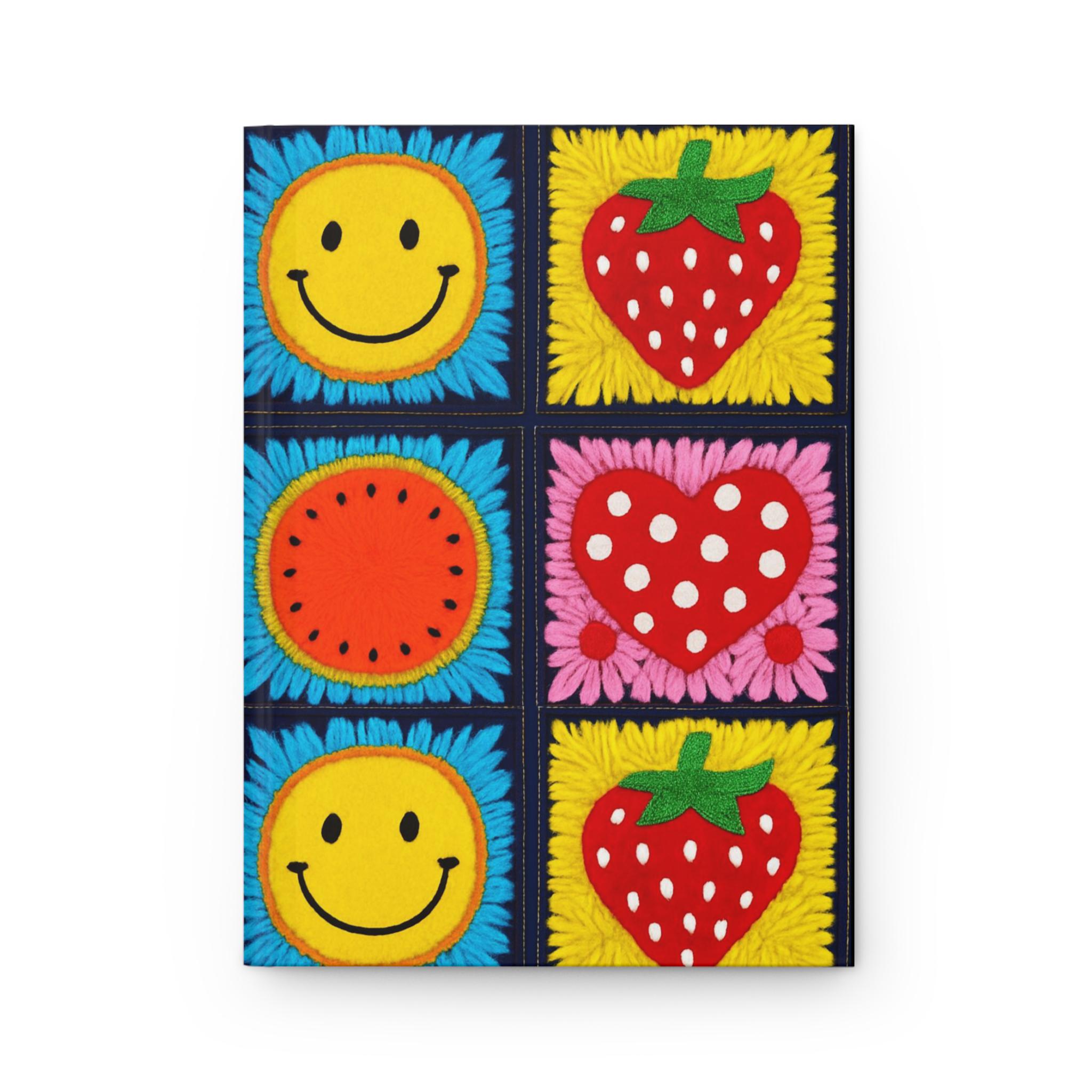 Retro Fruit and Smiles Journal, Cute Notebook, Vintage Sketchbook, Matte Diary, Gift for Writers, Writers Journal, Hippie Notebook
