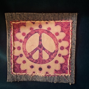 Denim Peace Sign Patch: Upcycled Hand-Stitched Applique
