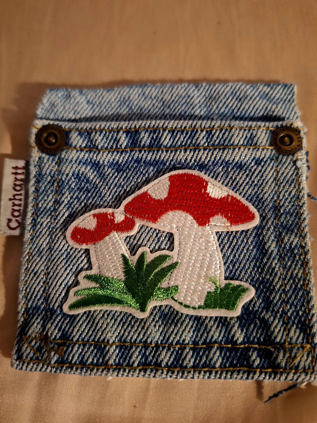 Denim Pocket Patch, Small Mushroom Pocket Patch, Upcycled Carhartt ...