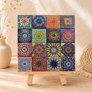 4x4 Mosaic Tile Art Board , Mini Boho Folk Shelf Decor with Easel