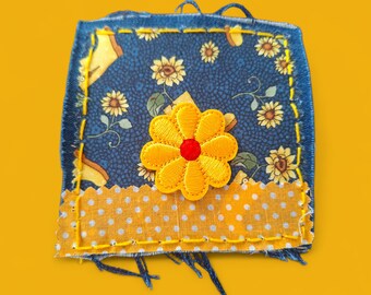 Sunflowers and Denim Patch, 4x4 inches, Jeans Applique, Upcycled  Patch, Festival Patch, Denim Patch, Upcycled Fabric, Sunflower Lovers.
