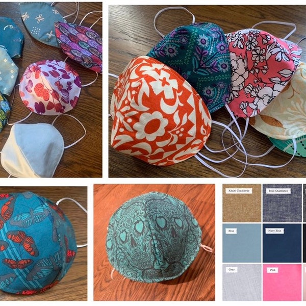 KN95 or N95 COVER  designer fabric mask  - washable & reusable - choose Solid, print or chambray - lined with soft cotton