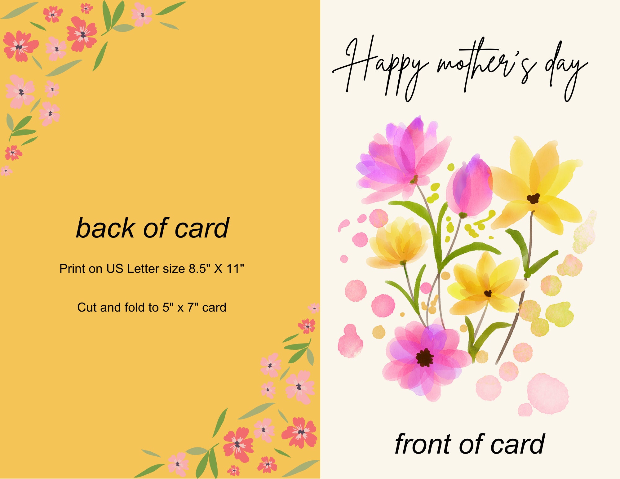Printable Mothers Day Card Template, Happy Mothers Day, Flowers