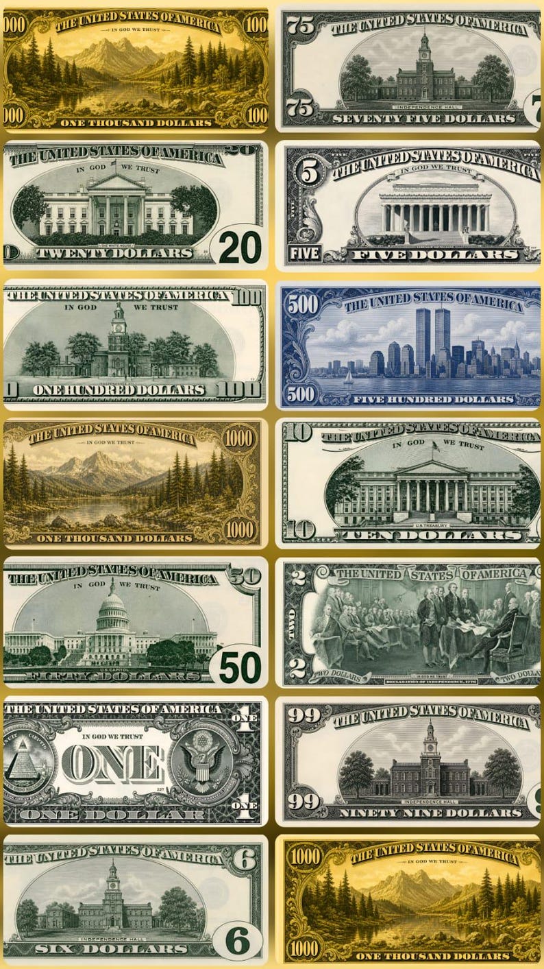 Faux Billets De Dollar Rétro – Set De 100, Réalistes, 15x6,2 Cm, Collection Et Déco, Pour Jeux Et Cadeaux