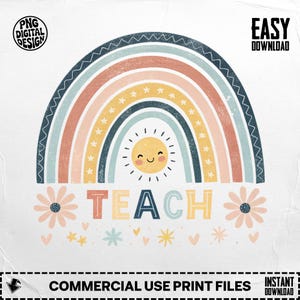 Teacher Rainbow PNG, Teach Rainbow Clipart, Boho Rainbow Digital, Teacher Appreciation Gift, Boho Teacher Design, Digital PNG file