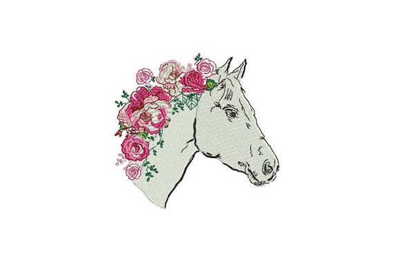 Rosey Horse Machine Embroidery File design - 5x7 inch or 13x18cm hoop - Boho Machine Embroidery - Digital Download