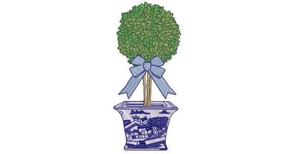 Chinoiserie Topiary Embroidery - Blue Willow - Machine Embroidery File design - 5x7 inch hoop - Instant Download