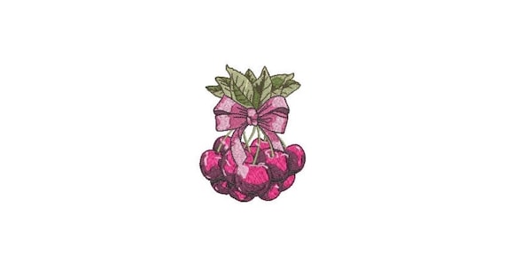 Cherries & Bow Machine Embroidery File design - 4x4 inch hoop - Cherry Embroidery Design