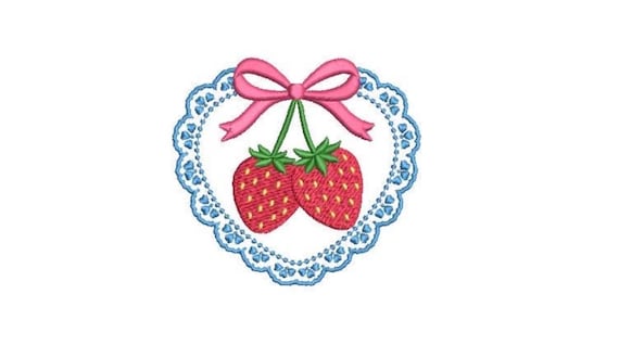 Strawberry Bow Heart - Machine Embroidery File design -  4x4 inch hoop - Lace Doily Embroidery Design