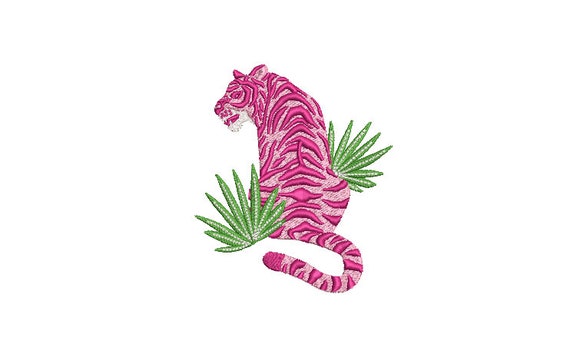 Tiger Machine Embroidery File design - 4x4 inch hoop - Chinoiserie Embroidery Design - Pink Tiger Design