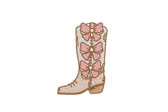 Cowgirl Boot and Bows Machine Embroidery File design - 4x4 inch hoop - Monogram Frame - Coquette Embroidery