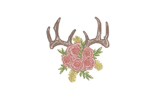 Boho Rose Antlers - Bohemian Machine Embroidery File design - 4x4 inch hoop - Flower Antlers