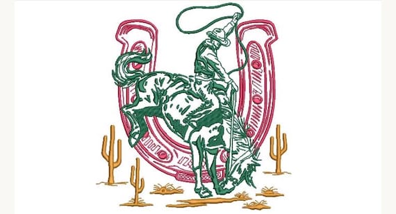 Cowboy Embroidery File  - Western Machine Embroidery File design - 8x8 inch hoop  - Horseshoe Embroidery