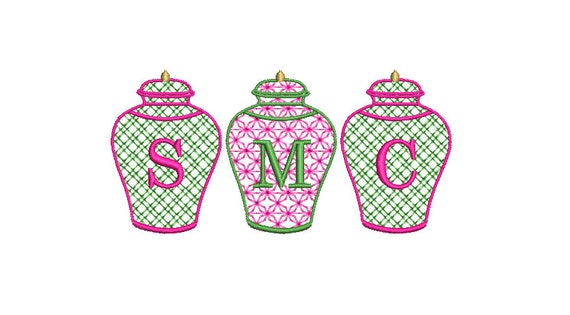 Chinoiserie Chic Ginger Jars Embroidery - Machine Embroidery File design 5x7 hoop - Monogram Embroidery Frame