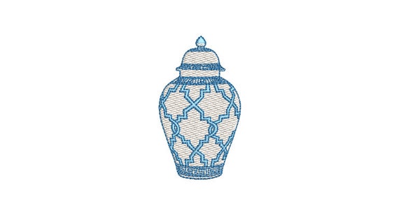 Chinoiserie Chic Patterned Ginger Jar - Filled Machine Embroidery File design  - 4x4 hoop