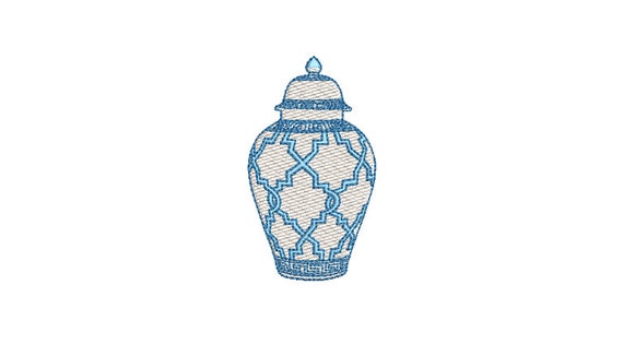 Chinoiserie Chic Patterned Ginger Jar - Filled Machine Embroidery File design  - 4x4 hoop