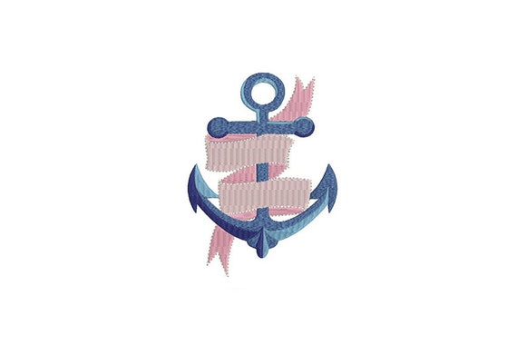 Anchor Embroidery - Retro Vintage Nautical Anchor Banner Machine Embroidery File design 5x7inch hoop Instant download