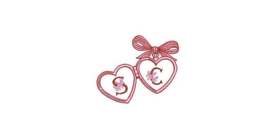 Valentine Stripe Bow Heart Locket Monogram Frame - Machine Embroidery File design -  3x3 inch hoop - Letters Not Included