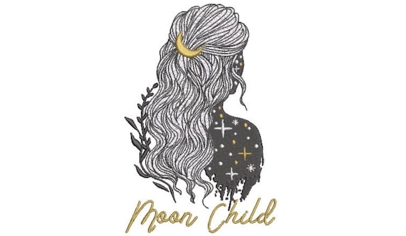 Moon Child Boho Girl Machine Embroidery File design 5 x 7 inch hoop - instant download