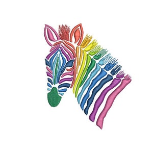 Rainbow Zebra Head Face Urban Modern Machine Embroidery File design 4x4 inch hoop