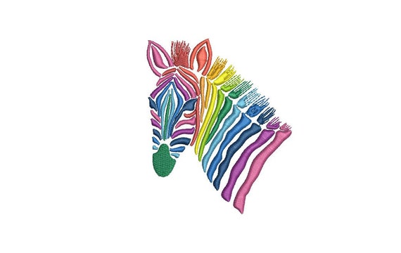 Rainbow Zebra Head Face Urban Modern Machine Embroidery File design 4x4 inch hoop