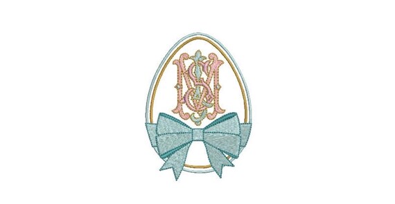 Egg with Bow Machine Embroidery File design - 4 x 4 inch hoop - instant download - Monogram Frame
