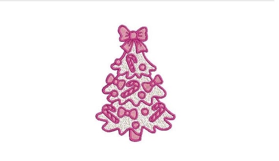 Pink Bow Xmas Tree - Machine Embroidery File design - 4 x 4 inch hoop - Pretty Christmas Tree Embroidery