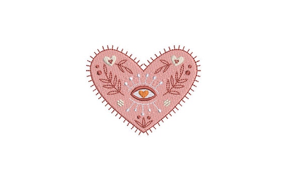Boho Eye Heart Machine Embroidery File design - 4x4 inch hoop  -instant download - Embroidery Design - Heart Embroidery