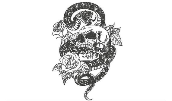 Snake Skull Roses Embroidery Design -  Urban Modern Machine Embroidery File design - 5x7 inch hoop - instant download