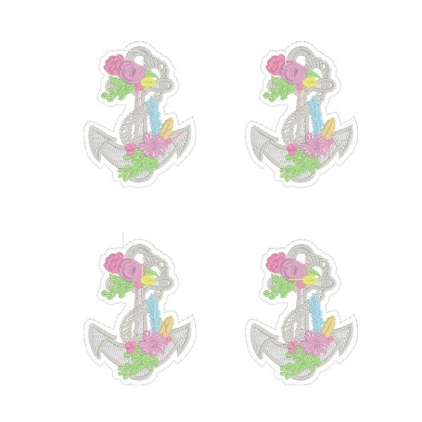 Floral Anchor Felties Machine Embroidery File design 5x7 inch hoop - instant download