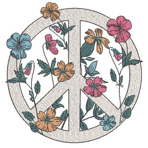 Wildflower Peace Sign - Machine Borduurwerk Bestandsontwerp - 8x8 inch hoepel - instant download