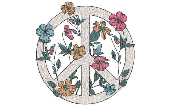 Wildflower Peace Sign - Machine Embroidery File design - 8x8 inch hoop -  instant download