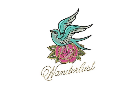 Boho Wanderlust Bird & Rose Bohemian Machine Embroidery File design 6x10 inch hoop - Swallow