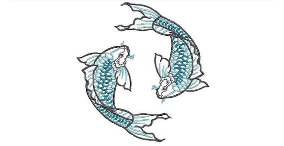 Two Koi Fish Machine Embroidery File design - 5x7 inch hoop - Koi Design - 13x18cm hoop