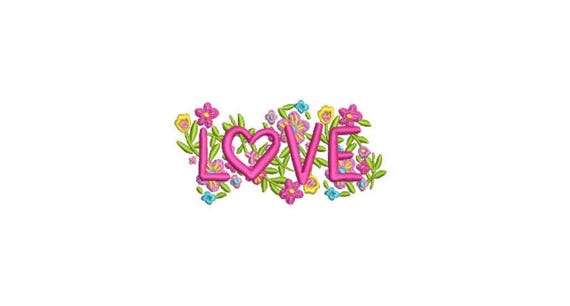 Love Flowers Embroidery - Machine Embroidery File design -  4x4 inch hoop - 10cm hoop - LOVE word embroidery design