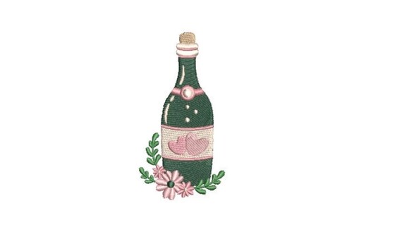 Heart Champagne Machine Embroidery Design - 4x4 inch hoop - Wine Bottles Embroidery File - Digital Download