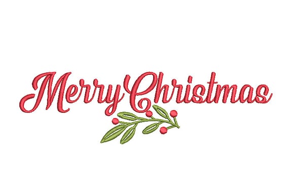 Merry Christmas Holly Embroidery - Machine Embroidery File - design 8x8 inch hoop - Xmas Embroidery File