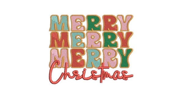 Merry Merry Merry Christmas Embroidery - Machine Embroidery File design  - 5x7 inch hoop - Xmas Embroidery