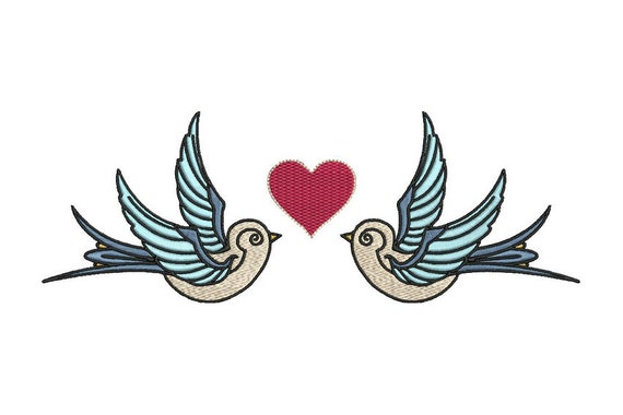 Retro Vintage Swallow & Heart Machine Embroidery File design 6x10 inch hoop instant download