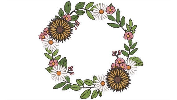 Sunflower Wreath Embroidery - Machine Embroidery File - design 8x8 inch hoop - Monogram frame - Sunflower - Daisy Embroidery