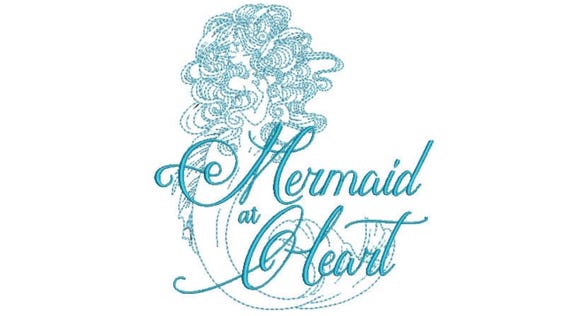 Mermaid at Heart Machine Embroidery File design -  20cm x 20cm hoop - instant download 8 x 8 inches
