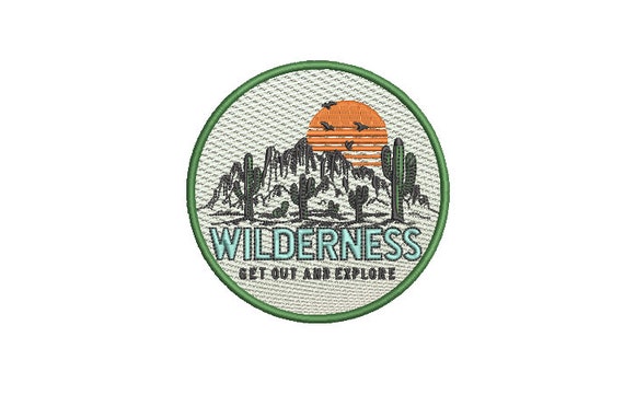 Wilderness Patch Embroidery Design - Hiking Embroidery Design -  Machine Embroidery File design 4 x4 inch hoop
