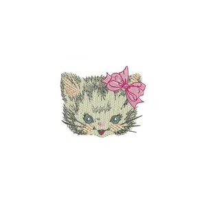 Machine Embroidery Whimsical SMALL Vintage Kitty with Bow Machine Embroidery File design 4 x 4 inch hoop