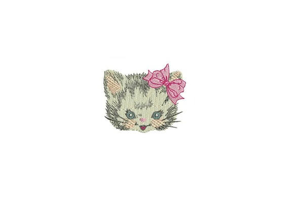 Machine Embroidery Whimsical SMALL Vintage Kitty with Bow Machine Embroidery File design 4 x 4 inch hoop