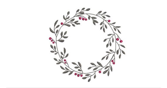 Christmas Embroidery Design - Holly Leaf Wreath - Machine Embroidery File - design 5x7 inch hoop - Monogram frame