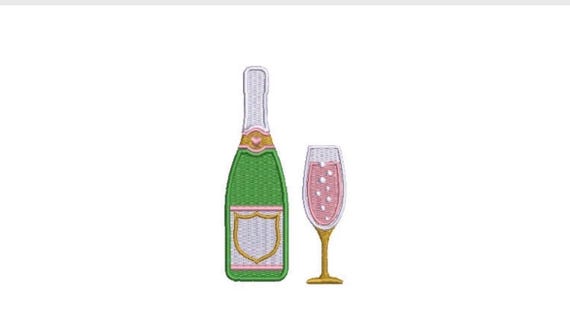 Champagne Bottle and Glass - Machine Embroidery File design  - 4x4 hoop - Celebration embroidery