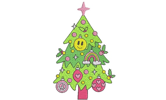 Happy Christmas Tree Embroidery - Machine Embroidery File design  - 5x7 inch hoop - Christmas Embroidery