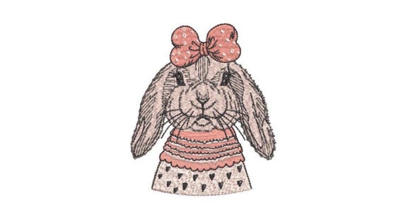 Machine Embroidery Bunny With Bow-  Embroidery File design - 4x4 inch hoop - Easter Embroidery Design