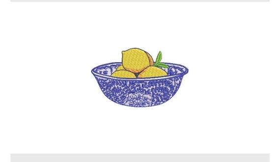 Blue and White Bowl with Lemons - Machine Embroidery File design - 4 x 4 inch hoop -  embroidery design - embroidery patch