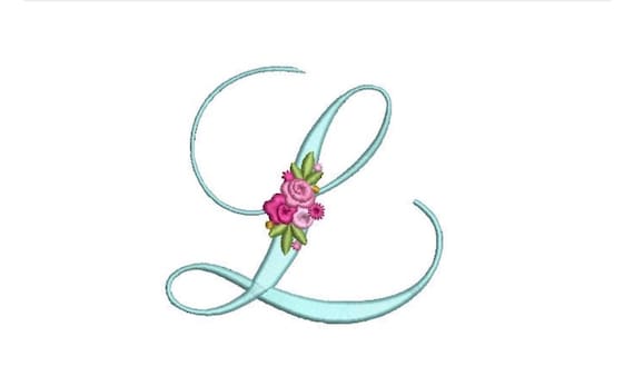 Pretty Rose Script LETTER L  Machine Embroidery File design - 5 x 7 inch hoop - Monogram design